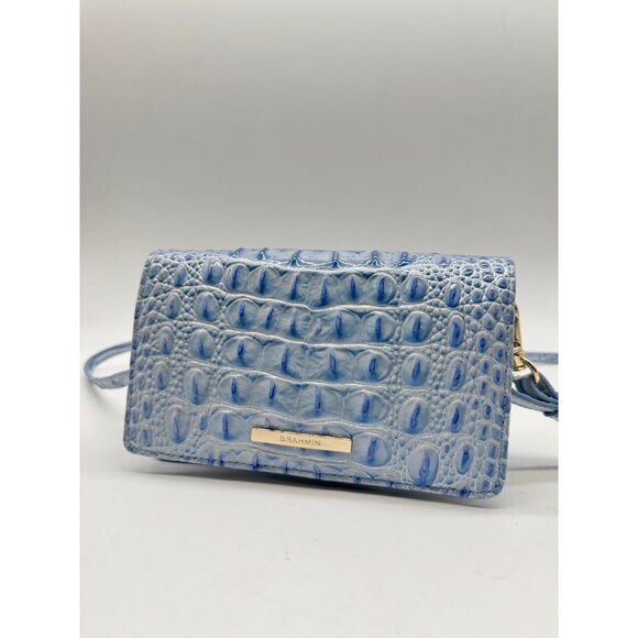 BRAHMIN Minuette croc embossed leather phone crossbody bag wallet BLUE-Defective - Picture 9 of 15